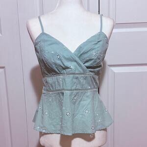 NWT Francesca's Mi Ami Mint Green Eyelet Peplum Cami Top Size L adjustable str